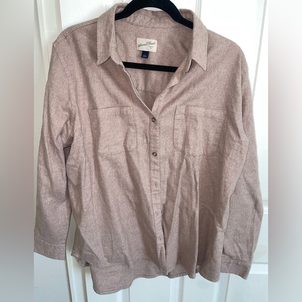Tan/mauve Universal Thread Button Down (womens large)